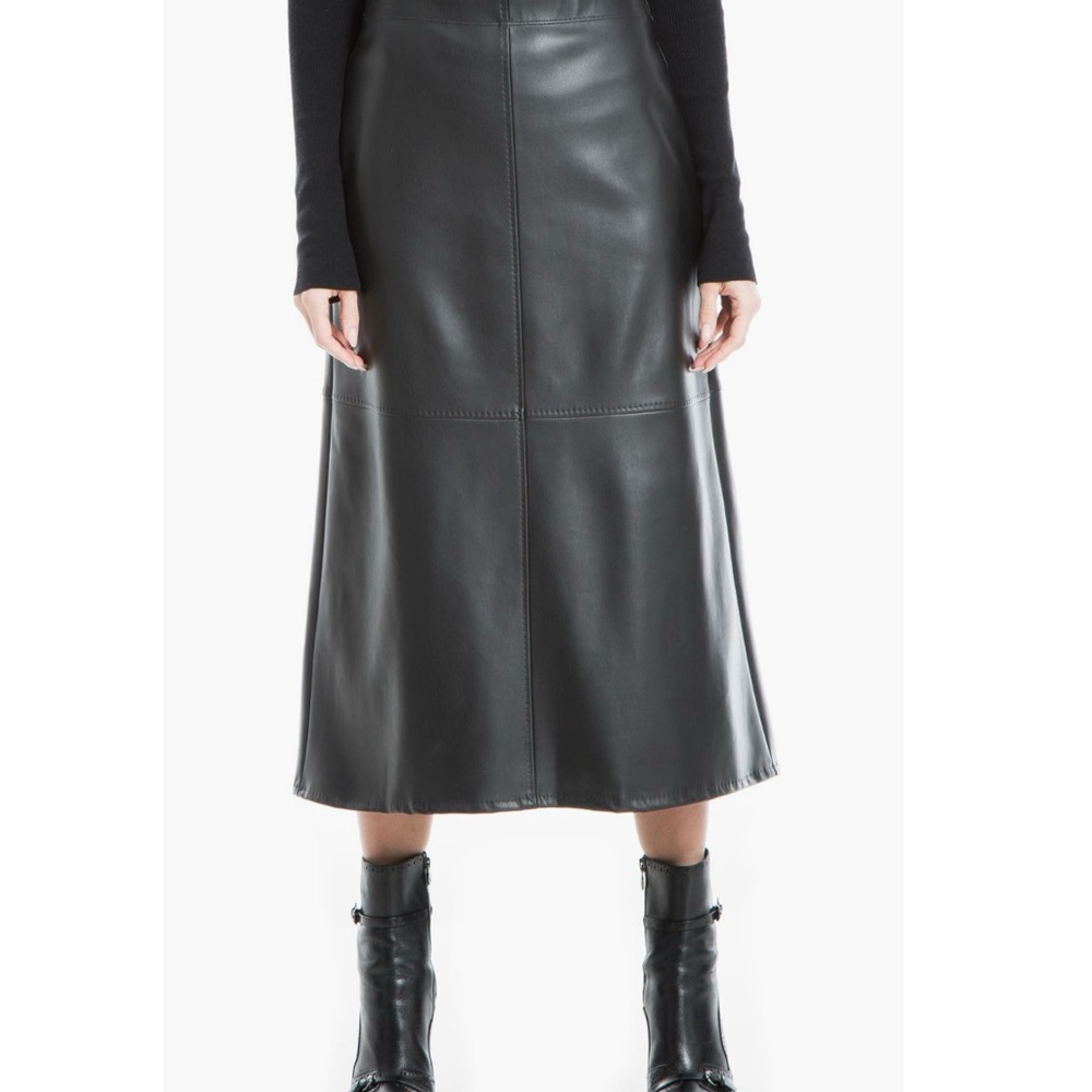 NWT Max Studio Black Faux Leather A-Line Midi Skirt